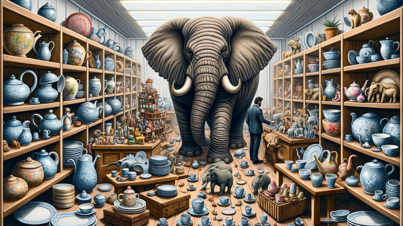 Personal Branding als Angestellter no gos, Metapher Elefant im Porzellanladen