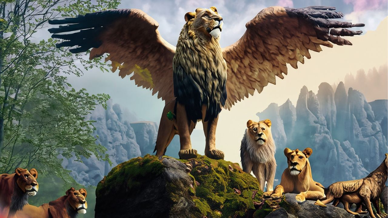 Der Beschützer Archetyp, der Löwe mit Flügeln als Symbol