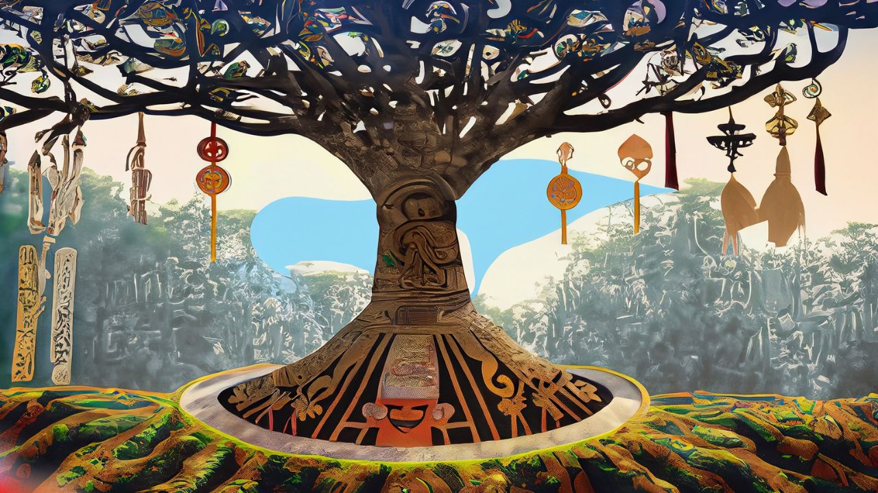 Symbole - Baum mit Symbolen an seinen Zweigen