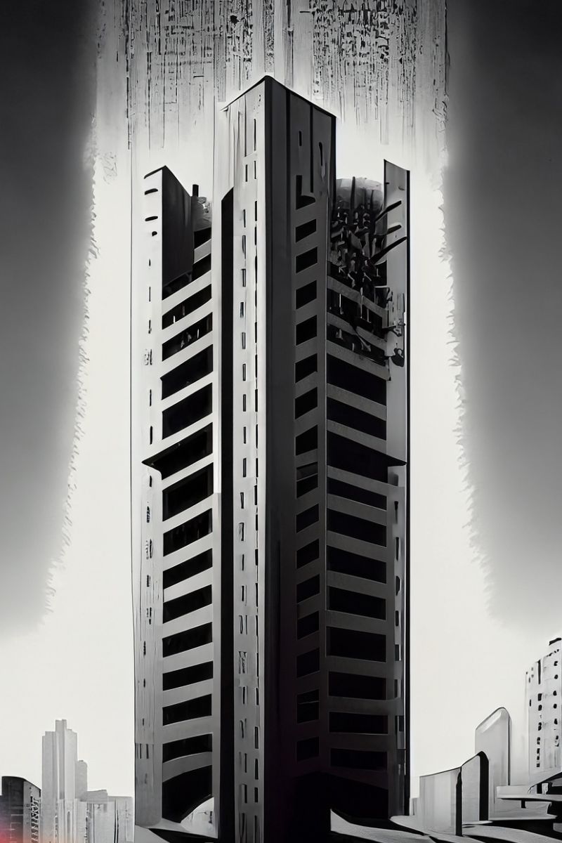 Hochhaus schwarz, weiss, erstellt in Adobe Firefly