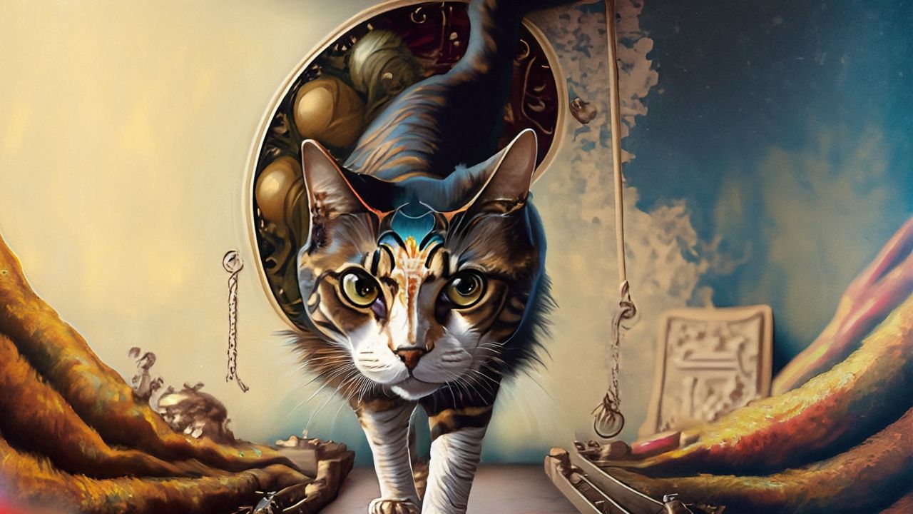 Archetypen und Spiritualität, Katze verlässt die Komfortzone, Erstellt in Adobe Firefly