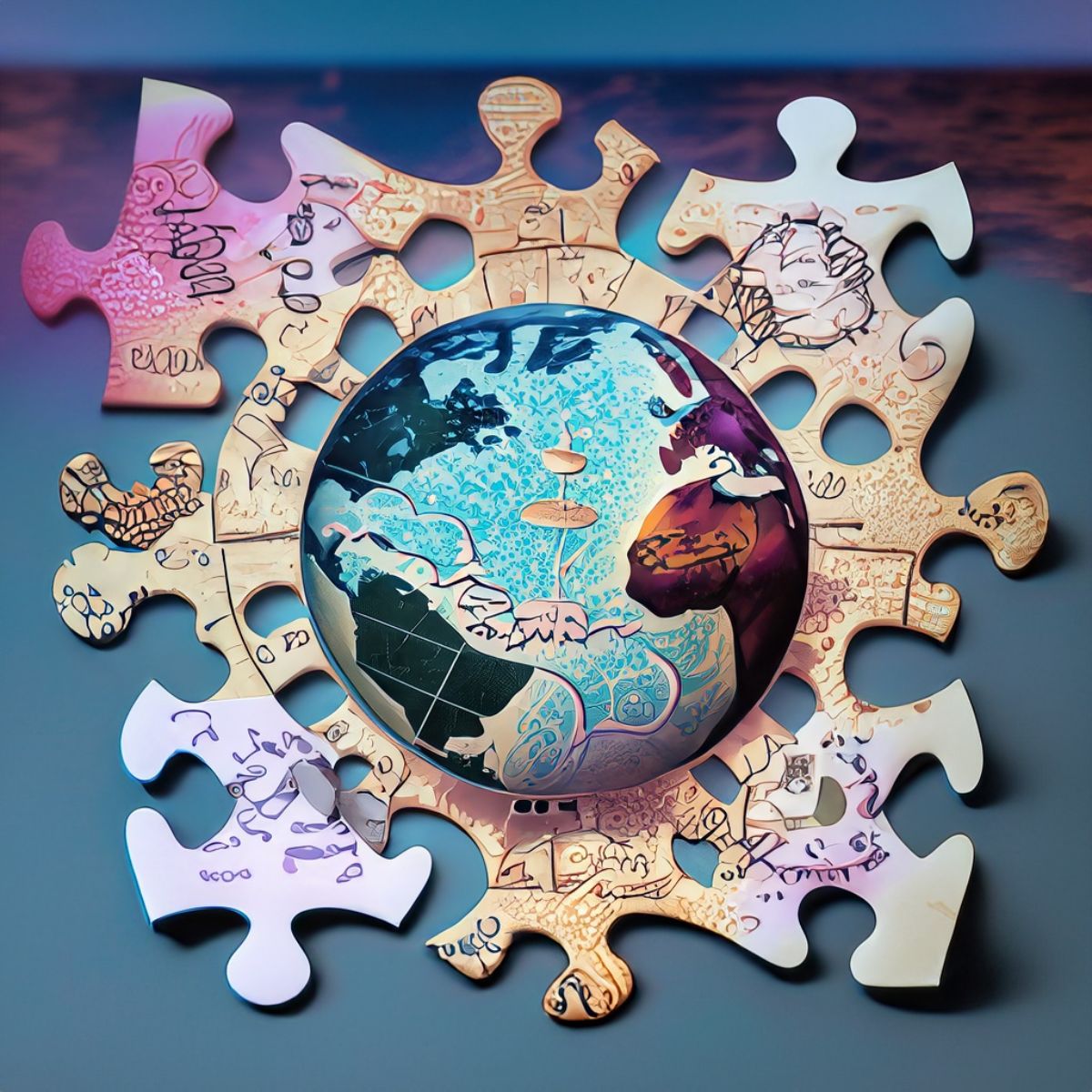 Markenstrategie, was ist das? Globus als Puzzle, erstellt in Firefly von Doreen Ullrich