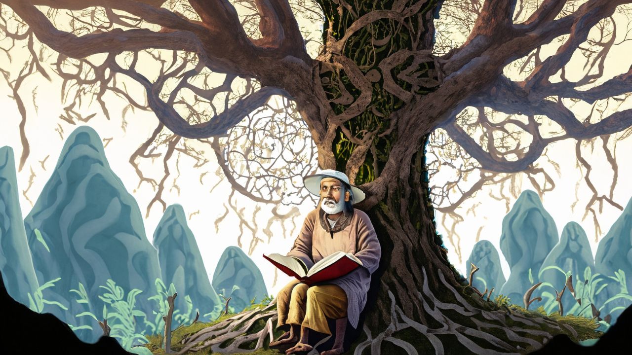 Gewissen, alter Mann unter einem Baum der nachdenkt, Doreen Ullrich Blog, erstellt in Firefly