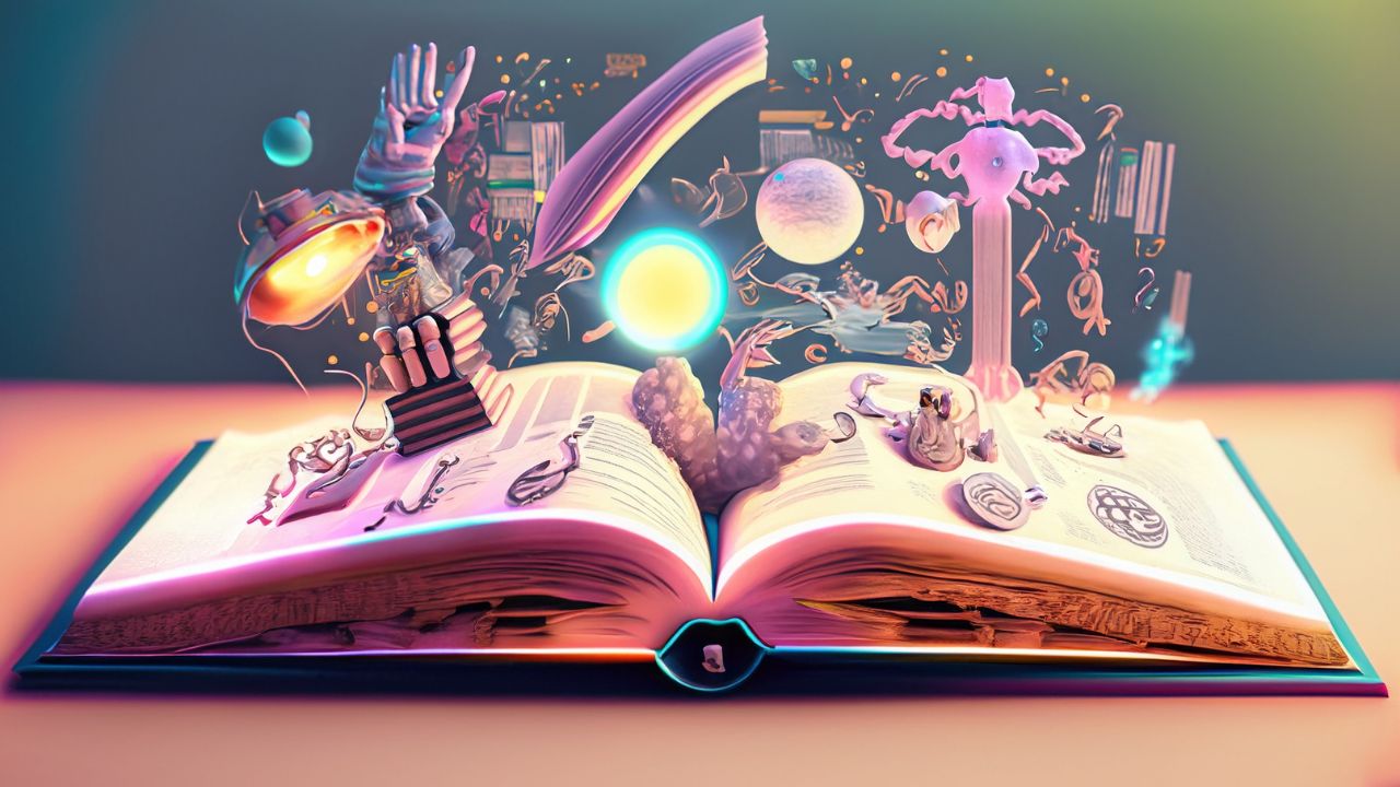 Markteintritt mit Archetypen, Storytelling, offenes Buch mit 3-D-Figuren