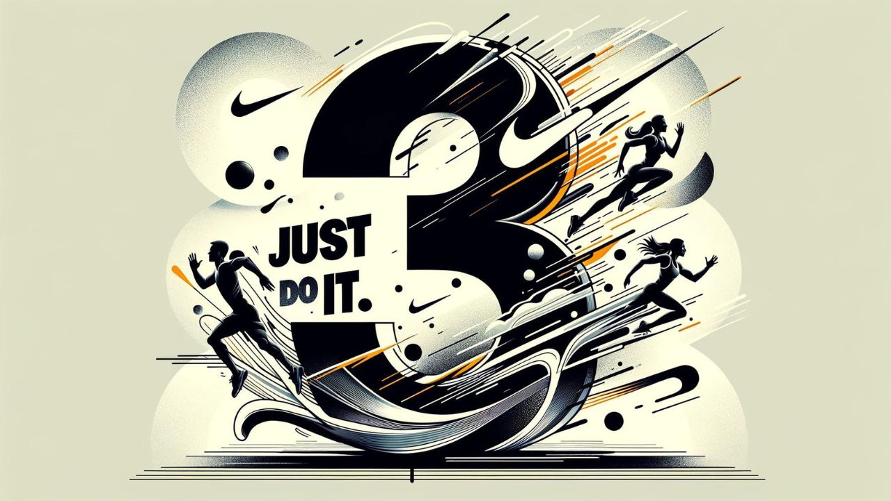 Branding und Zahlen, Nike Just do it Slogan mit 3 WortenBranding und Zahlen, Nike Just do it Slogan mit 3 Wörtern