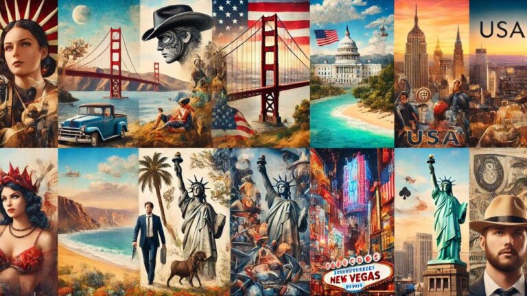 Archetypen in den USA_ diversity and personality of the USA through iconic symbols and landscapes